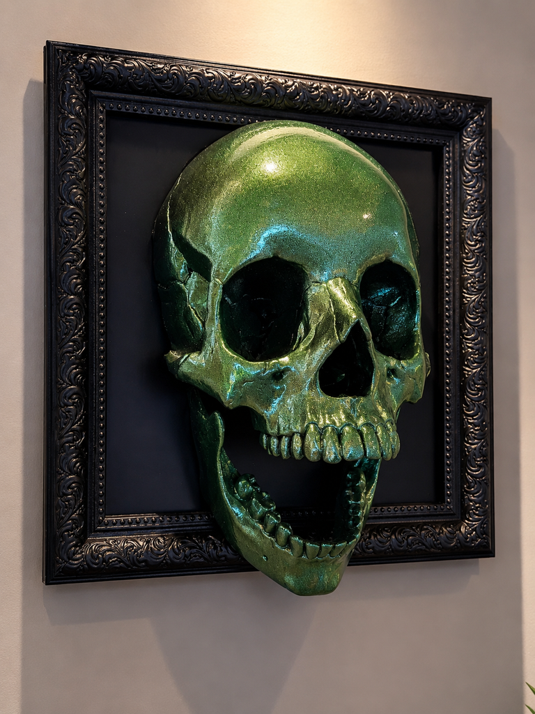 Quadro Darkness Skull Teschio Verde 25x25