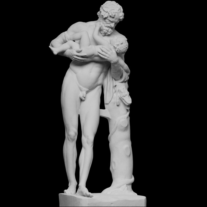 Statua Sileno con Bacco Bambino 25cm
