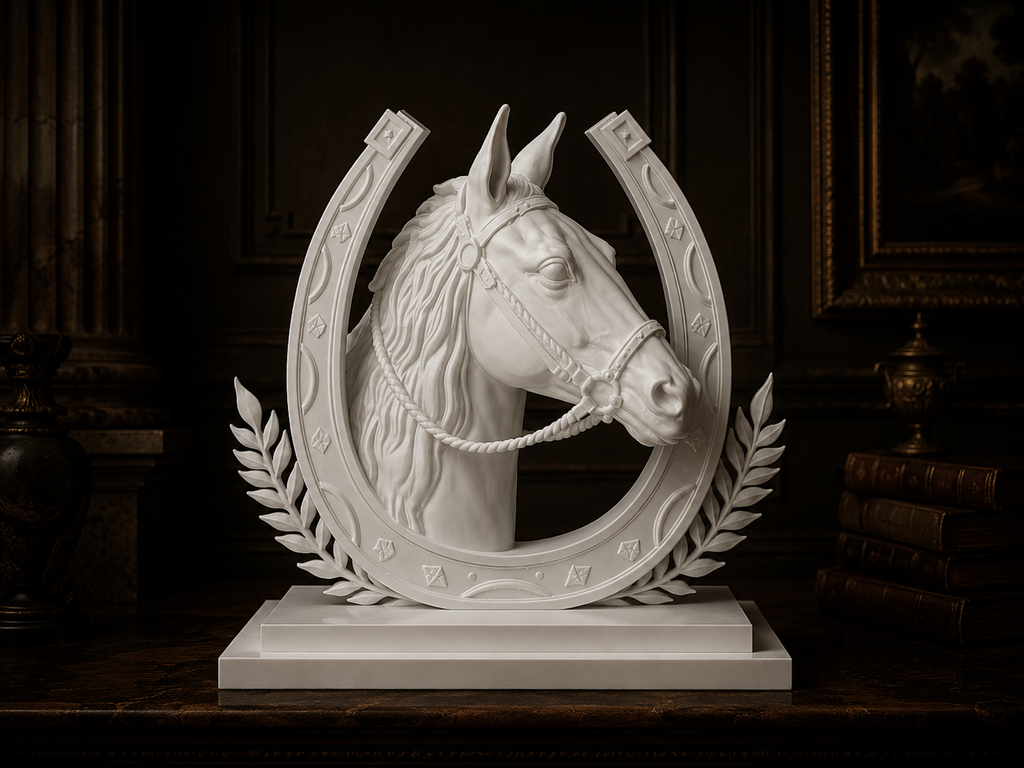 Statua Cavallo Imperiale testa 23cm bianca