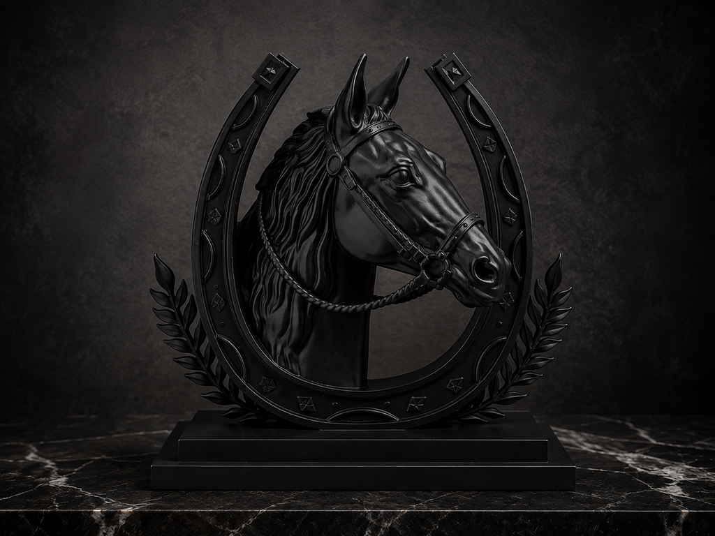 Statua Cavallo Imperiale testa 23cm nera